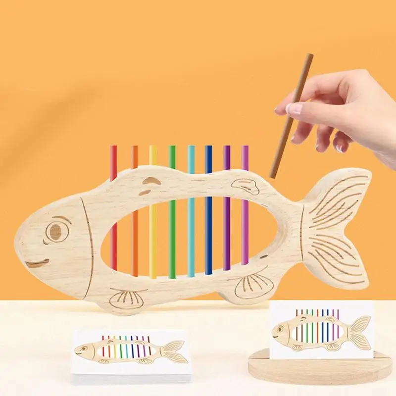 Jogos sensoriais de madeira em forma de peixe, bastão de classificação de cores, pintura à base de água, brinquedo educacional precoce para o dia das crianças, páscoa