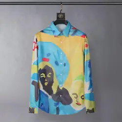 Artistic Printed Silk Shirt for Men High-end Long Sleeve Casual Business Dress Shirts Luxury Social Banquet Party Shirt 2024