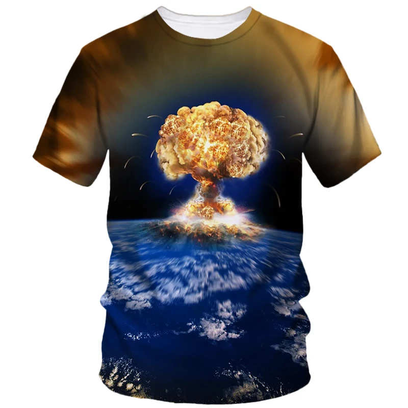 Tornado Mushroom Cloud Natural Landscape 3d Printed Summer Men\'s T-Shirt Creative Harajuku Personality New Casual Loose Clothing