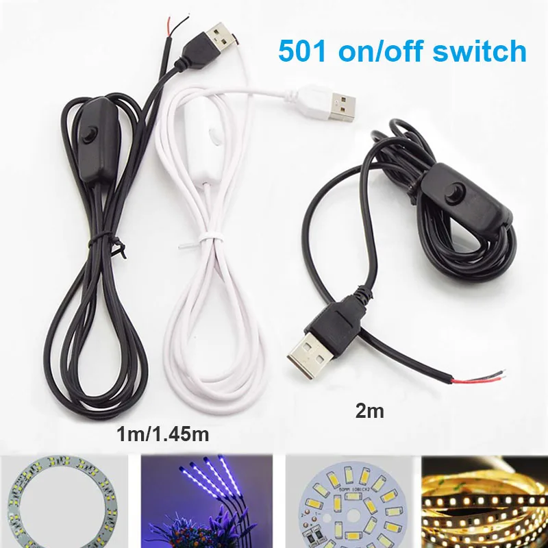 USB with 501 on/off switch Electrical 5V Wire USB Connector Extension Cable 2pin Power Supply Wire For LED chips night light