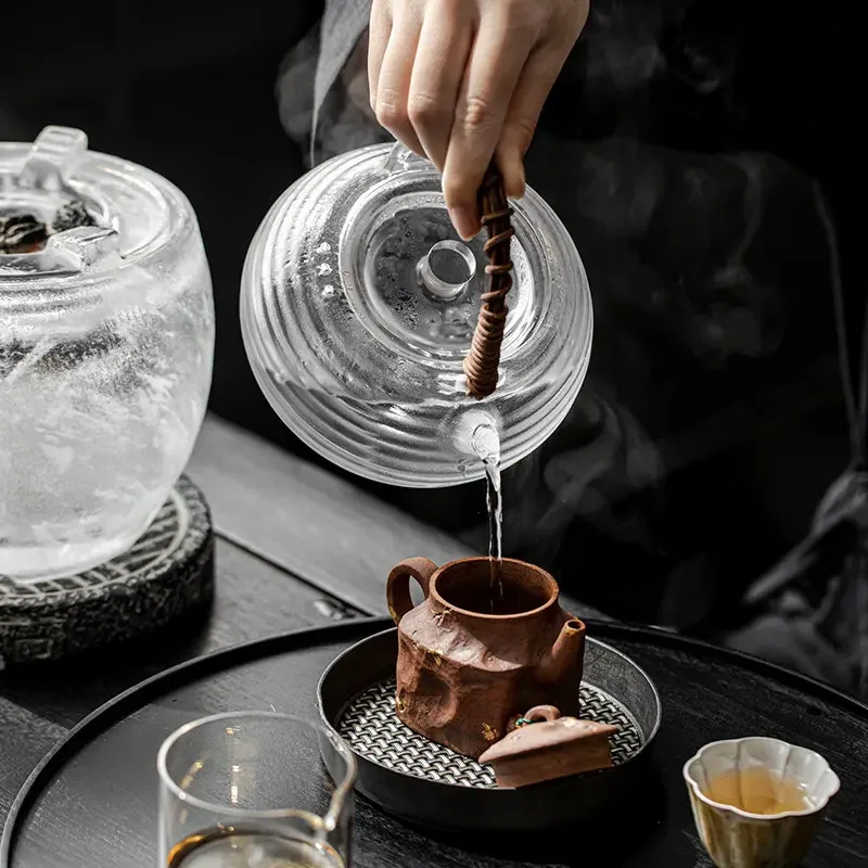 Crystal teapot, handmade high temperature resistant glass can be dry-fired tea stove, home office tea making set