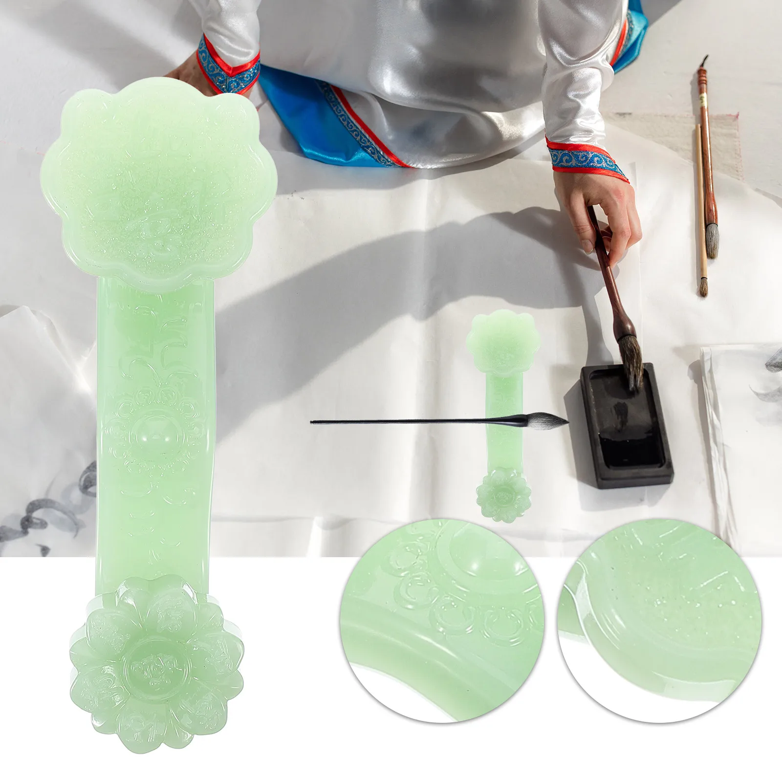 

Retro Chinese Calligraphy Pen Holder Crystal Desk Accessory Ink Stand Home Office Decor Ruyi Shape GiftVintage Stationery