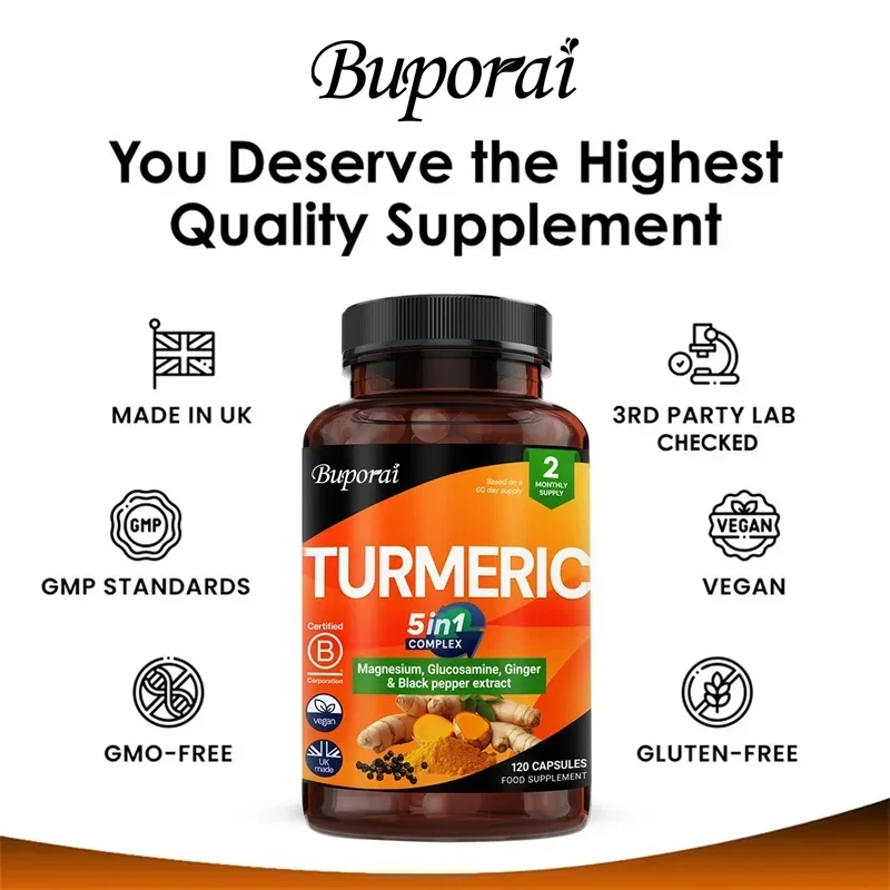 مجمع الكركم 5 في 1 - دعم مضاد للأكسدة يعزز صحة القلب والمفاصل والعظام ويعزز الجهاز المناعي العام