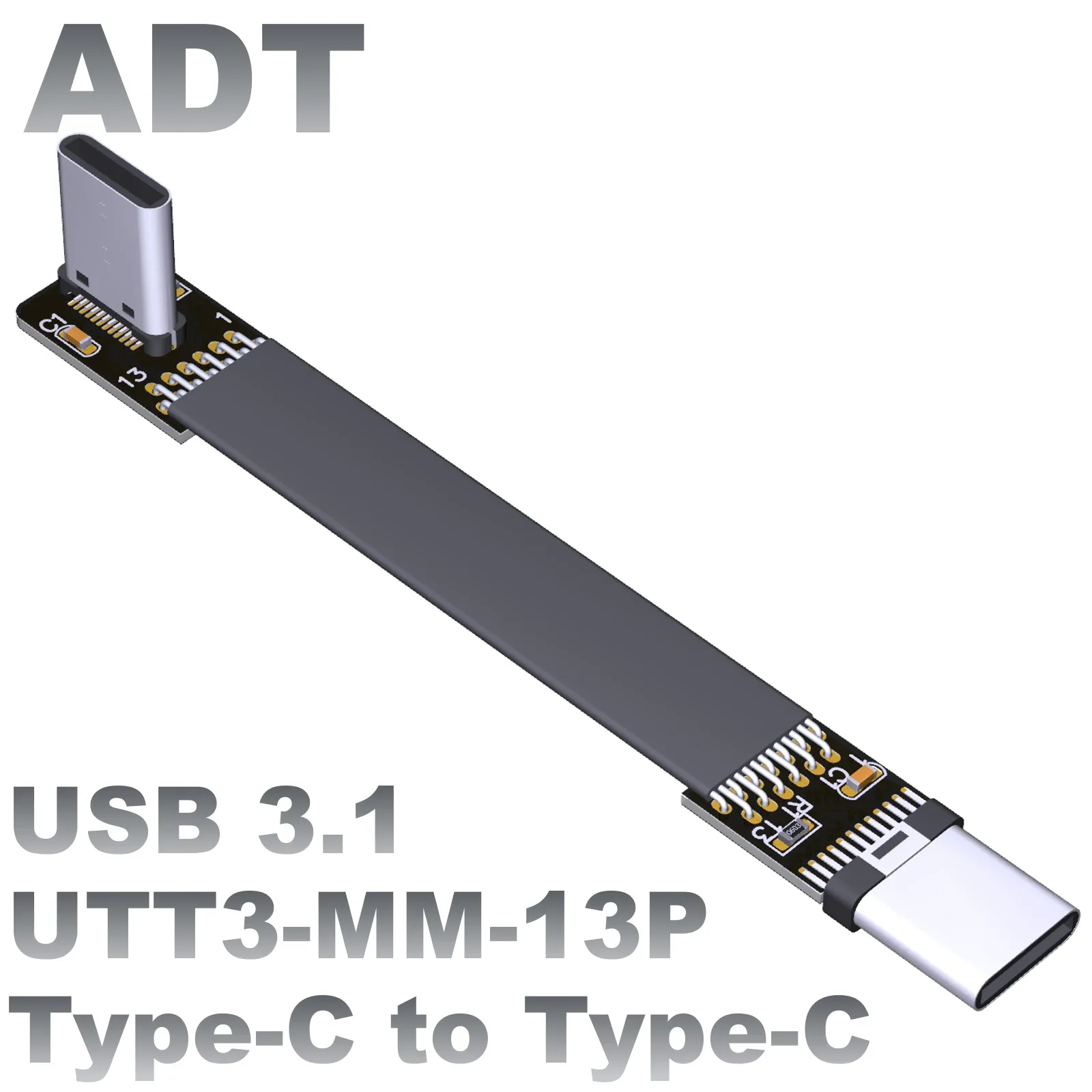 

ADT USB3.1 standard, 10G.bps Type C Flat data soft bar conversion extension cable C male Type-C Angle 90 degrees gen2x1