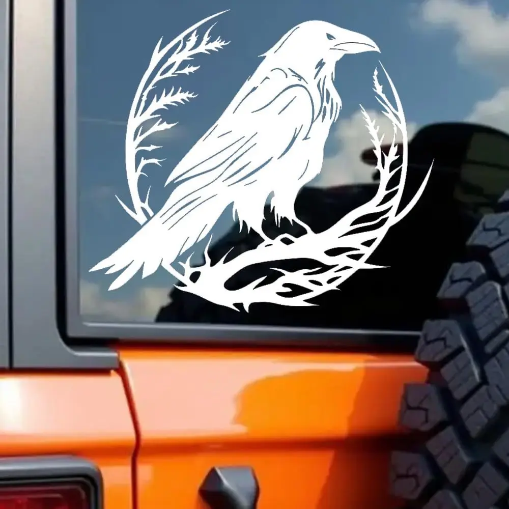 1pc 2D Flat Gothic Crow Branch Vinyl Decals, Matte Removable No Residue Sticker for Truck SUV Motorcycle Helmet Laptop Decor