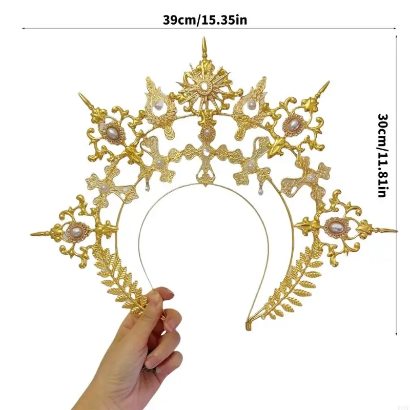 B95F 手作りスイートパールクラウンメタルかぶとヘアフープゴシックテーマのパーティーや写真イベント用