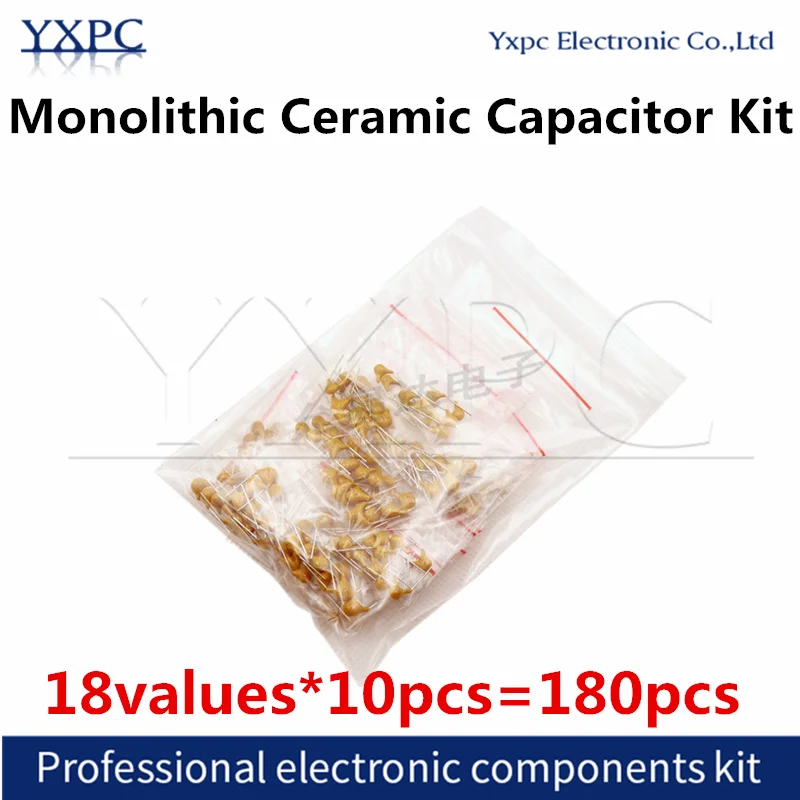 

18values*10pcs=180pcs Monolithic Ceramic Capacitor 20pF~1uF 22pf 33pf 100pf 220pf 470pf 104 103 ceramic capacitor Assorted Kit