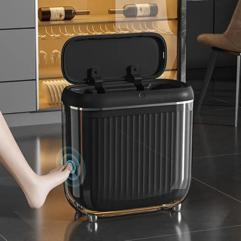 

Smart Sensor Trash Can Bathroom Toilet Gap Waste Storage Box Waterproof Inner Outer Double Barrels Kitchen Accessories Houseware