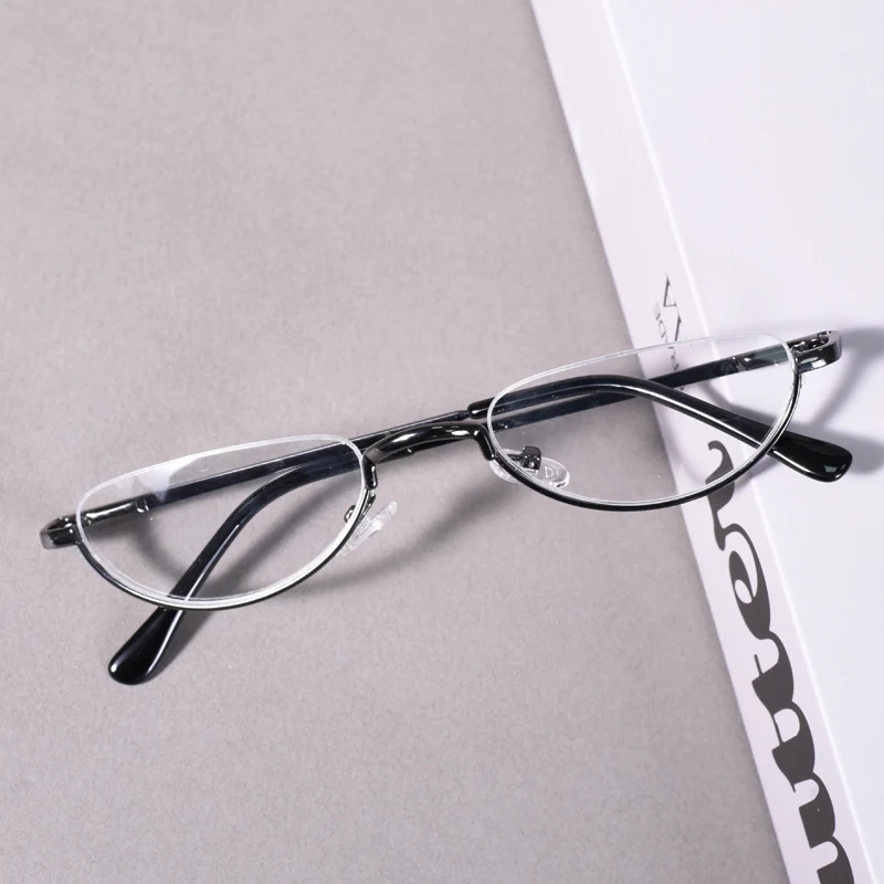 Graue runde Halbrahmenbrille für Männer und Frauen, Nahsichtbrille mit Federscharnier, leichte Lesebrille für Männer +125+175