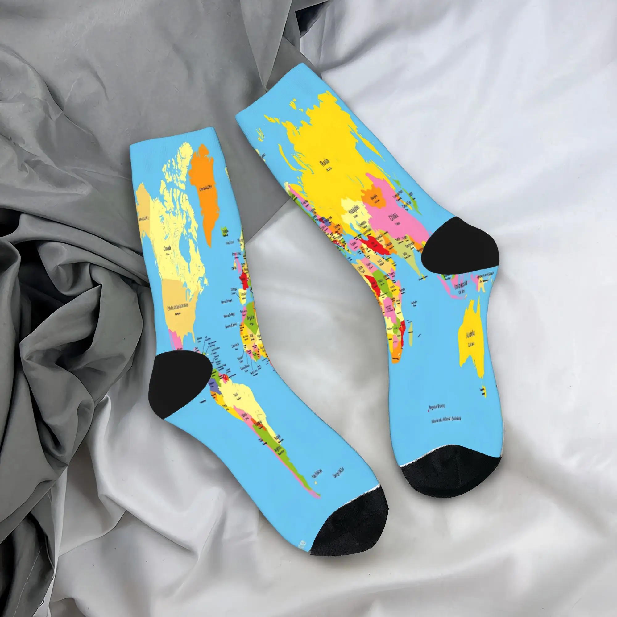 Couple Socks World Map  Stockings Anti Bacterial Soft Socks Winter Harajuku Design Climbing Socks