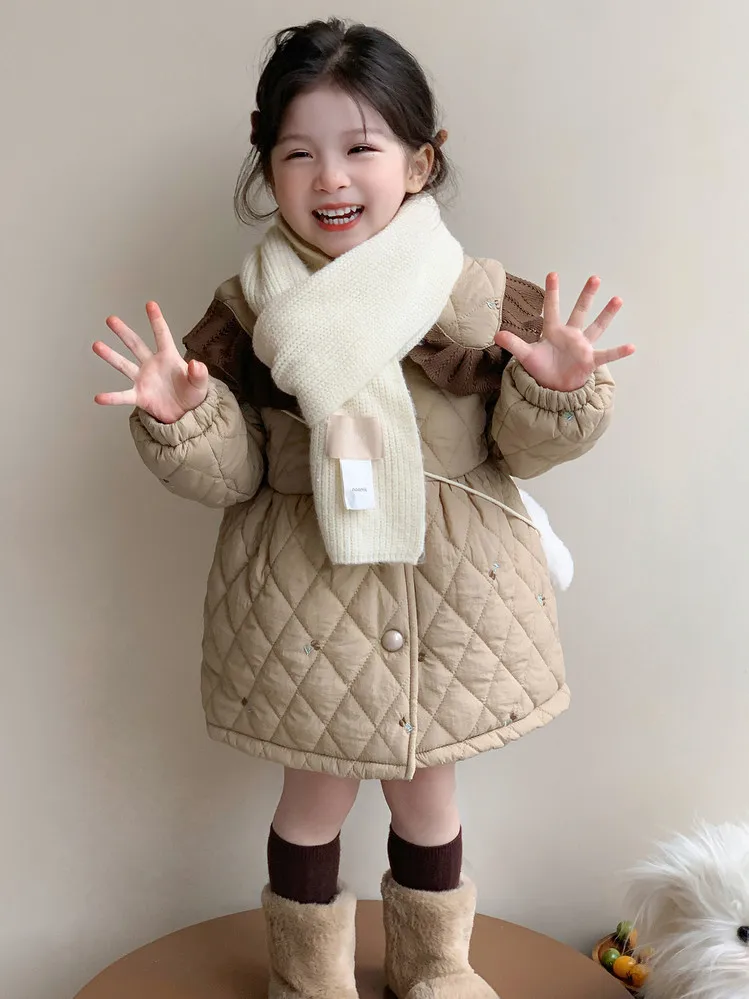 

Fashionable Little Girl Velvet Lace Collar Jacket Autumn and Winter Thick Top Children Princess Autumn Winter Cotton Jacket