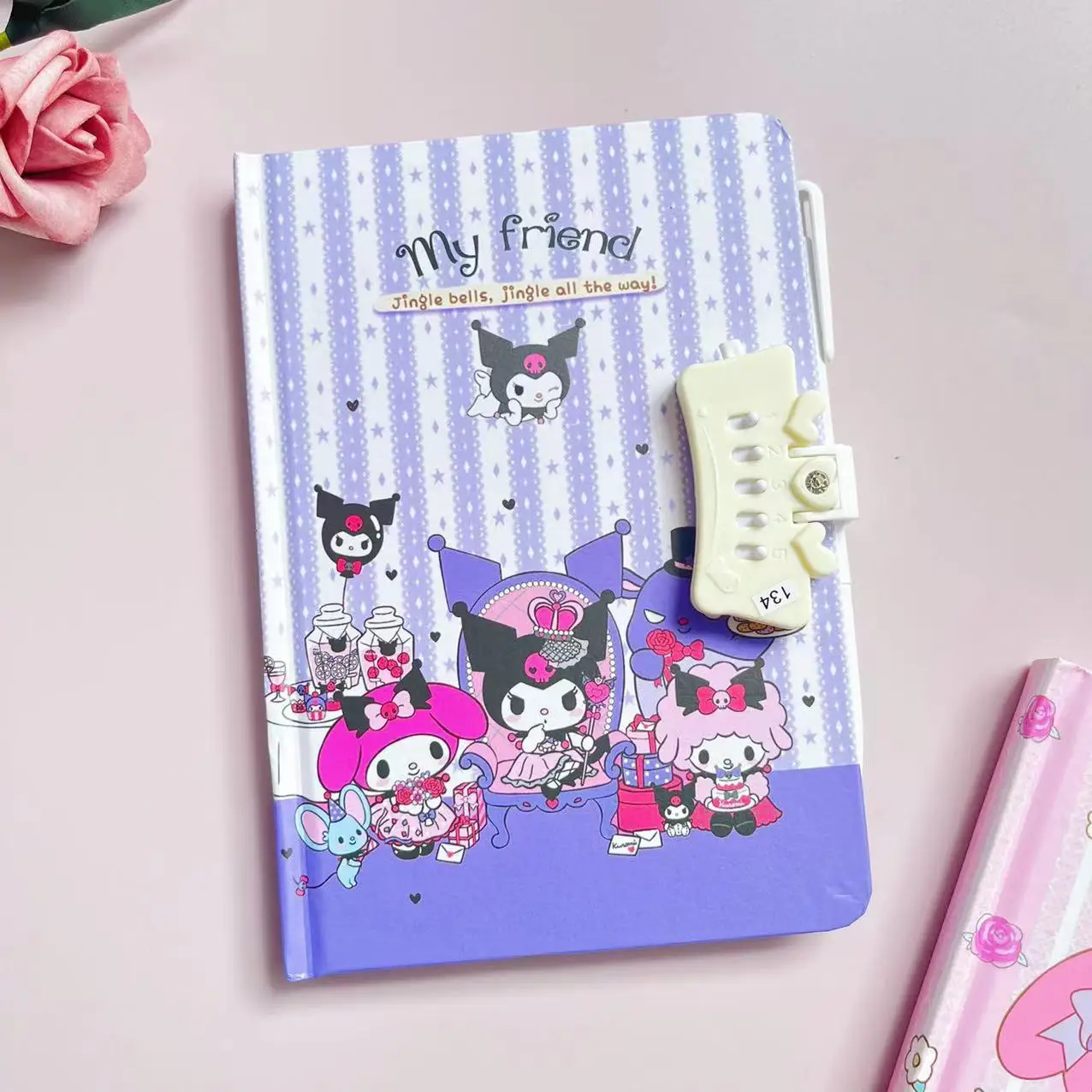 Sanrio Notebook Set with Password Lock My Melody Kuromi Cartoon Writing Book Cute Journal for Students Birthday Gifts