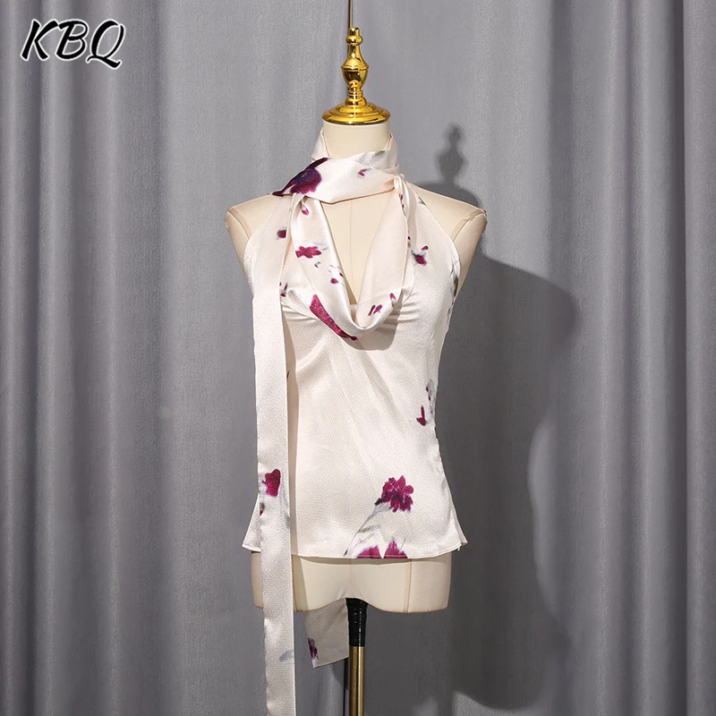 

KBQ элегантный хит с цветным принтом для похудения сексуальный жилет для женщин Холтер без рукавов с открытой спиной темпераментные топы на бретелях женская мода новинка