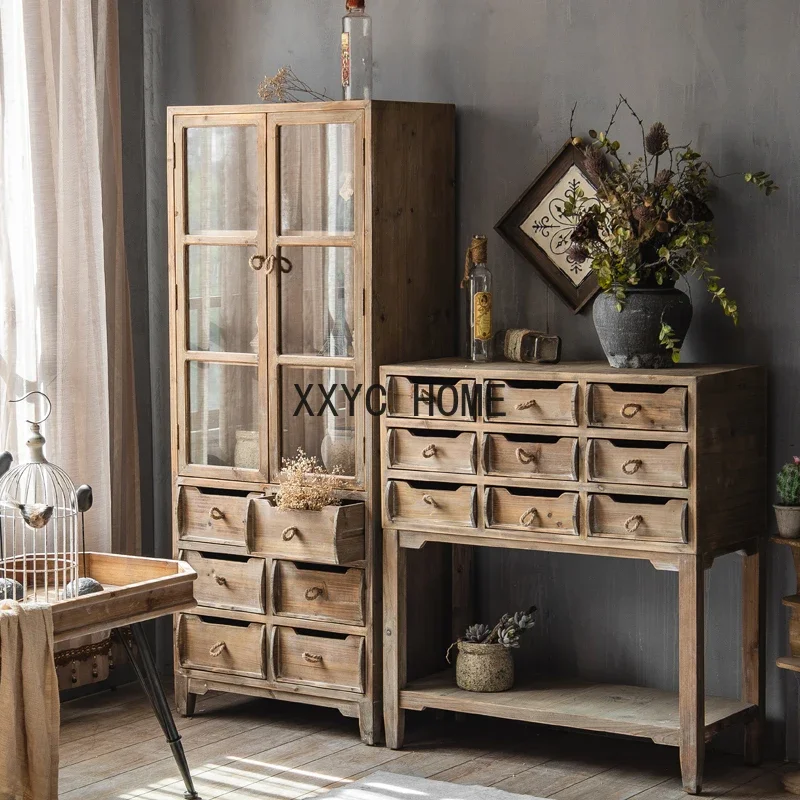 

American Country Vintage Wine Cabinet Solid Wood Cabinets Living Room Clothes Closet Bed & Breakfast Furniture Locker