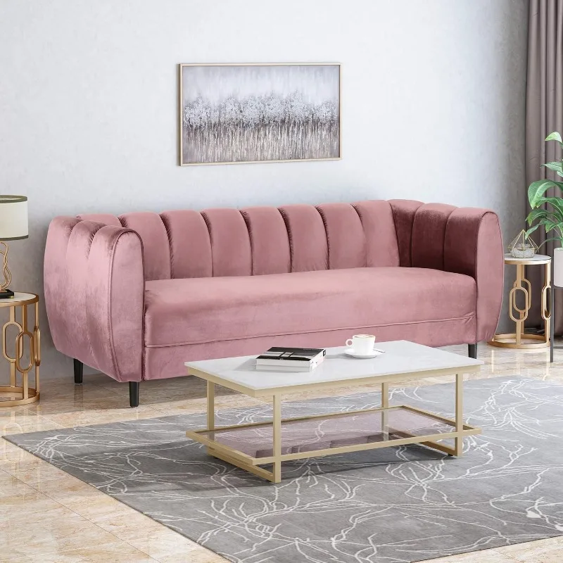 Miranda Velvet 3 Seater Sofa, Blush, Dark Brown