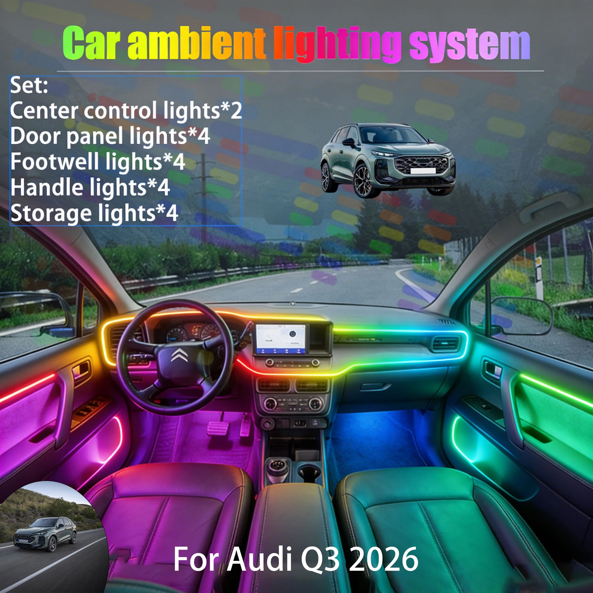 

Для Audi Q3 2026 FJ MK3: Комплект светодиодной подсветки салона и багажника 2/18 в 1, USB RGB, с эффектом бегущих огней, аксессуары