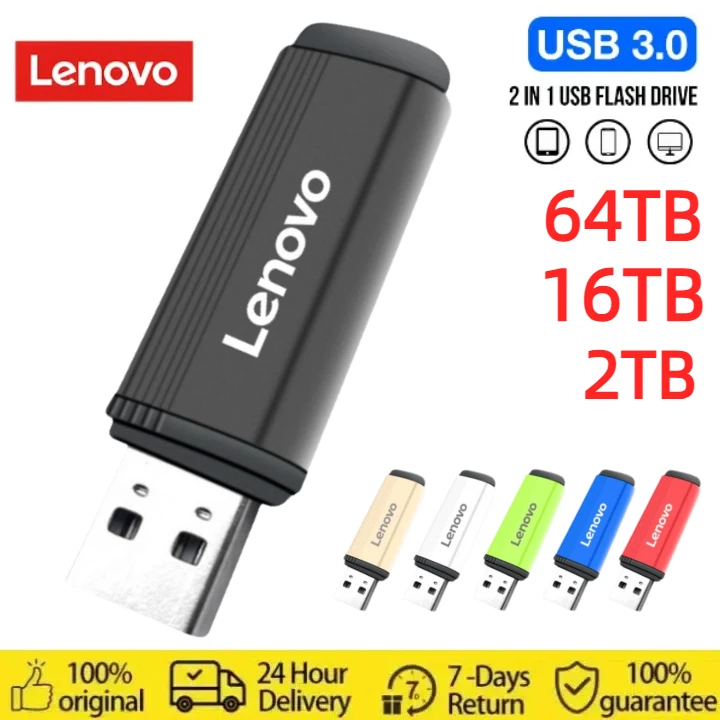 Lenovo 2TB 16TB USB Flash Drive 3.0, stik memori Tipe C flashdisk USB Flash Drive untuk penyimpanan ponsel PC U Disk