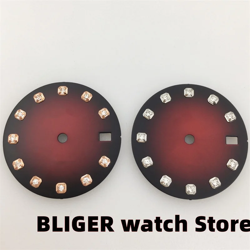BLIGER Części do zegarków Zegarek 29 mm Diamentowa tarcza indeksująca Czarna, biała, niebiesko-zielona tarcza pasuje do mechanizmu automatycznego NH35A NH36A