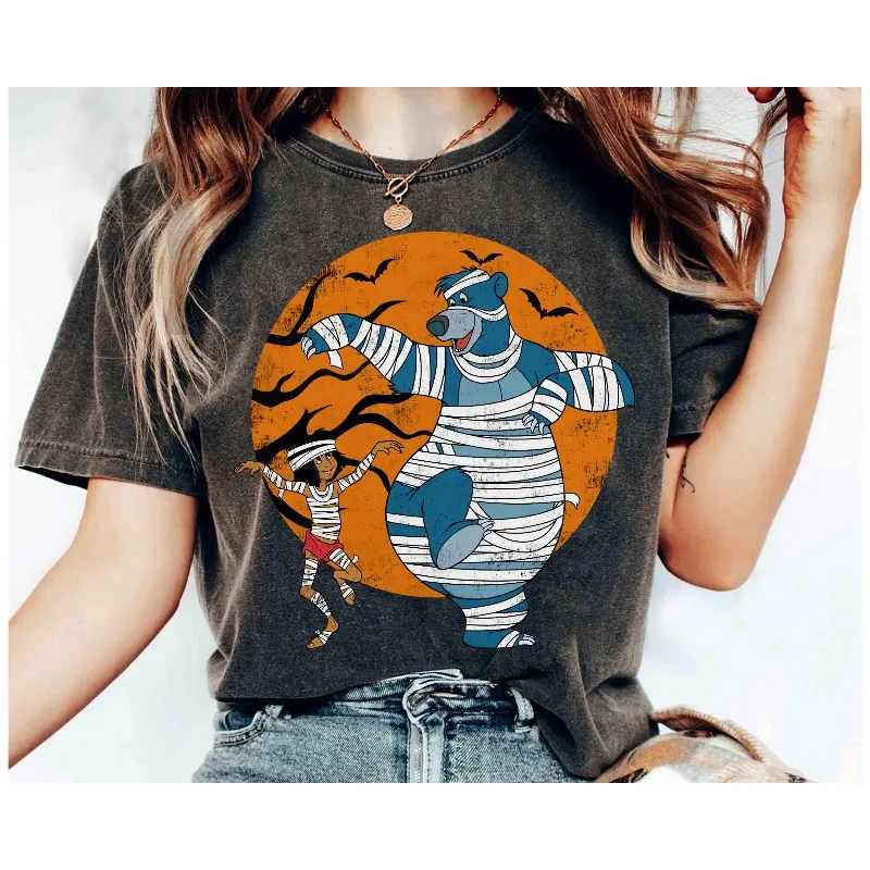 Disfraces de Baloo y Mowgli del libro de la selva de Disney, camisas de momia de Halloween, camisetas de fiesta de Mickey no tan aterradoras, parte inferior para todas las estaciones