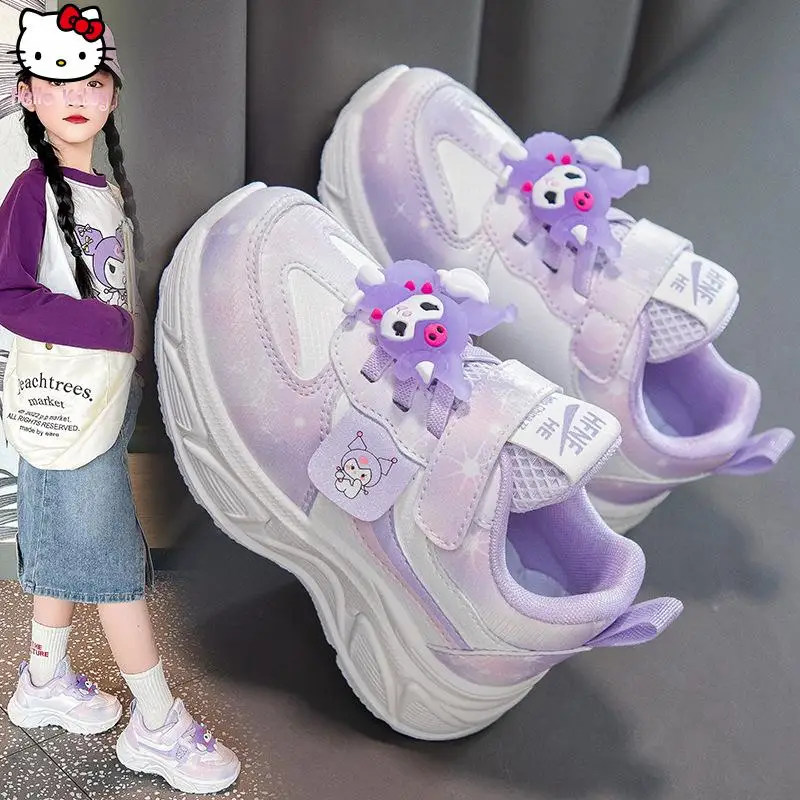 

Кожаные кроссовки Kuromi для девочек, весенне-осенние новые стильные кроссовки Sanrio для девочек, модные кроссовки для папы, кавайные кроссовки на мягкой подошве