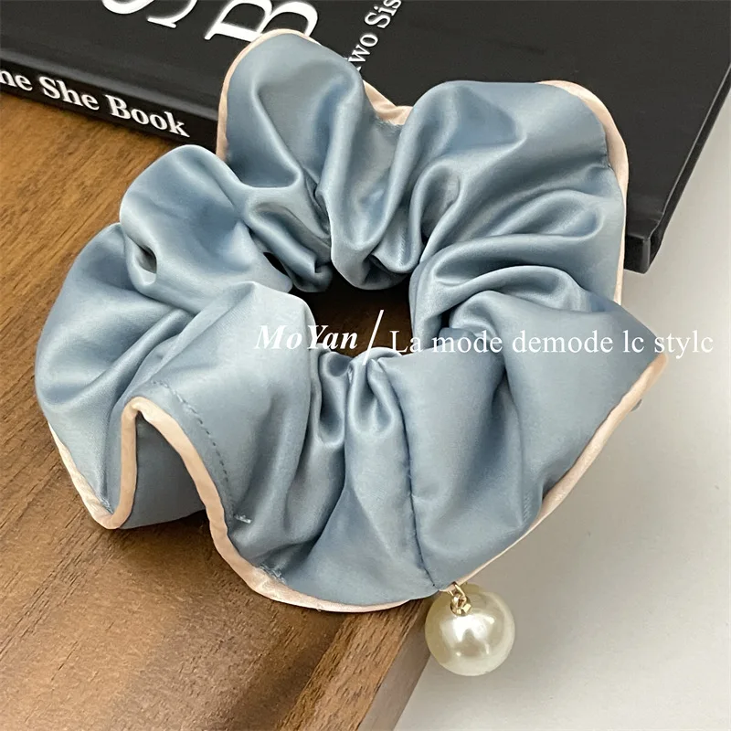 Satin Silk Scrunchies for Hair with Pearls Hairties Elastic Sweet Temperament Fashion Exaggerated Hair Band Hair Accessories