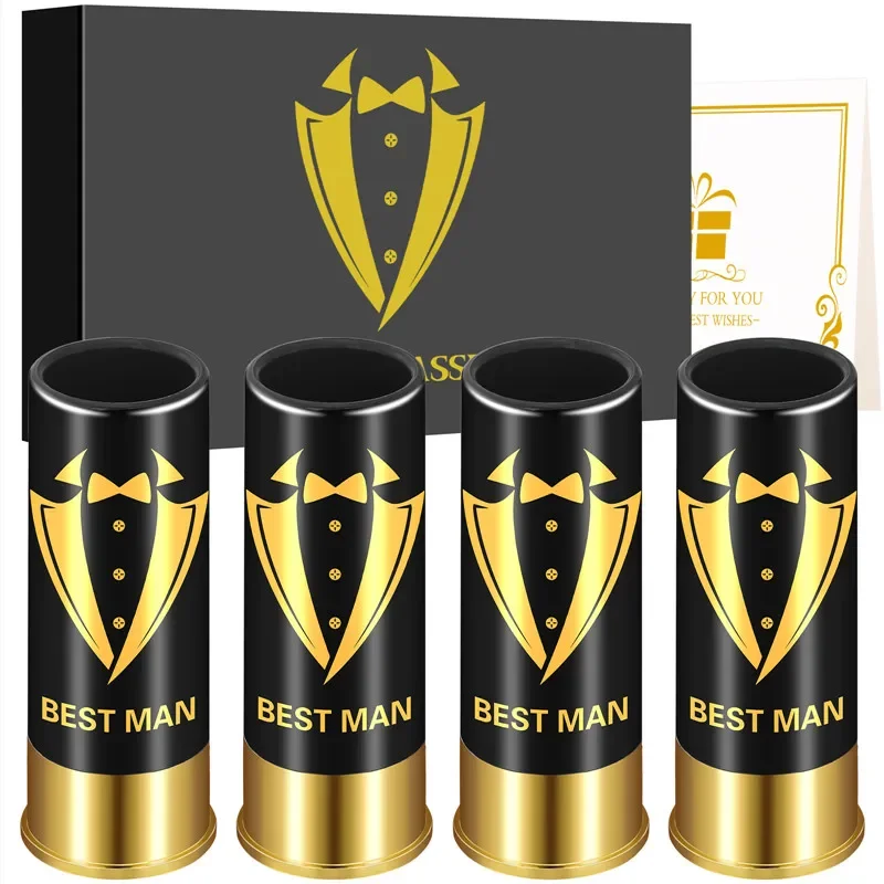 12GA Suit Small Bullet Shot Cups Best Man Design Plastic Shot Glasses for Groomsmen Man Wedding Party Gift Set