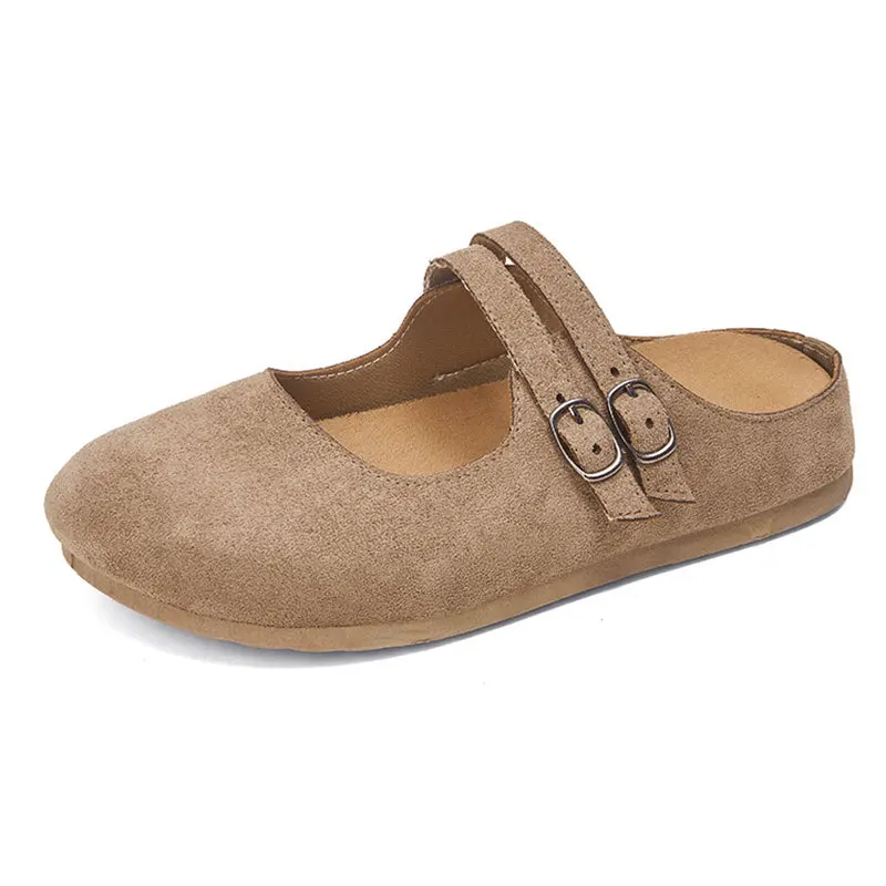 2026 Spring New Women's Bag Head Half Slippers Outer Wear Double Button Mary Jane Lazy Shoes Cool Dragging Women view 5