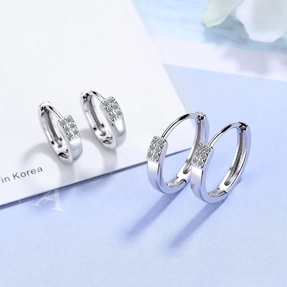 Luxury Stamp 925 Sterling Silver Fashion White Zircon Charm Hoop Earring For Fashion Women Wedding Party Jewelry