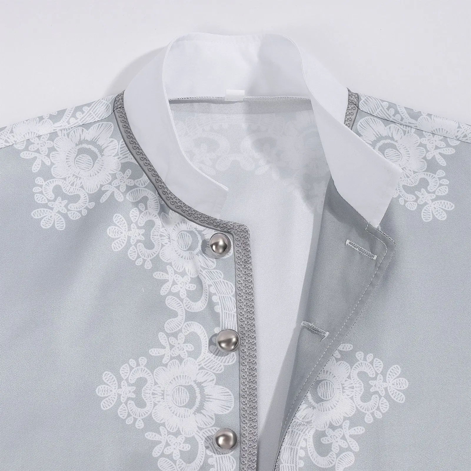 Herren Vintage Viktorianisches Edles Prinzenkostüm Grau-Weißer Jacquard-Stickmantel Mittelalterliches Königliches Cosplay Theater-Party-Faschingskostüm – Detail 12