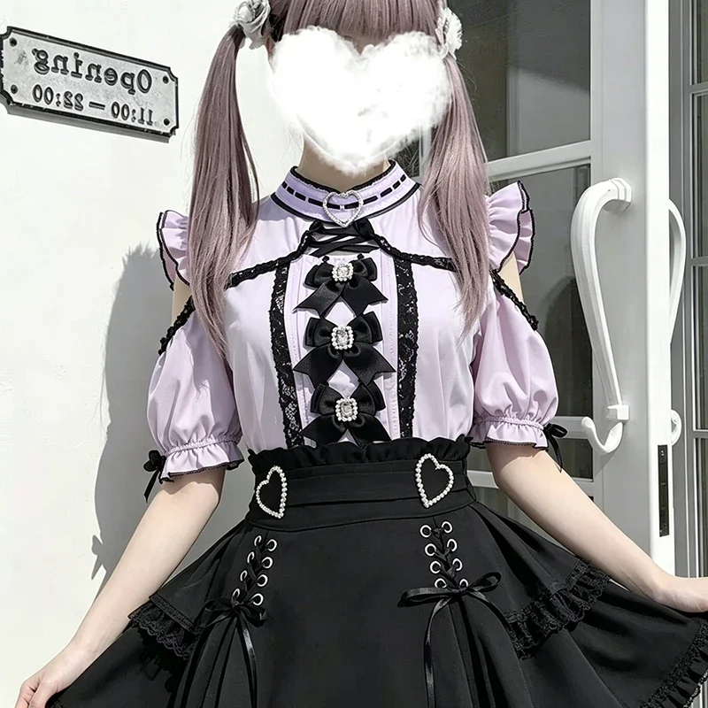 Jirai Kei Lolita Kawaii Women Shirts Y2K Cute Japanese Style Blouse Elegant Short Sleeve Sweet Tops Casual Aesthetic Shirt 2026