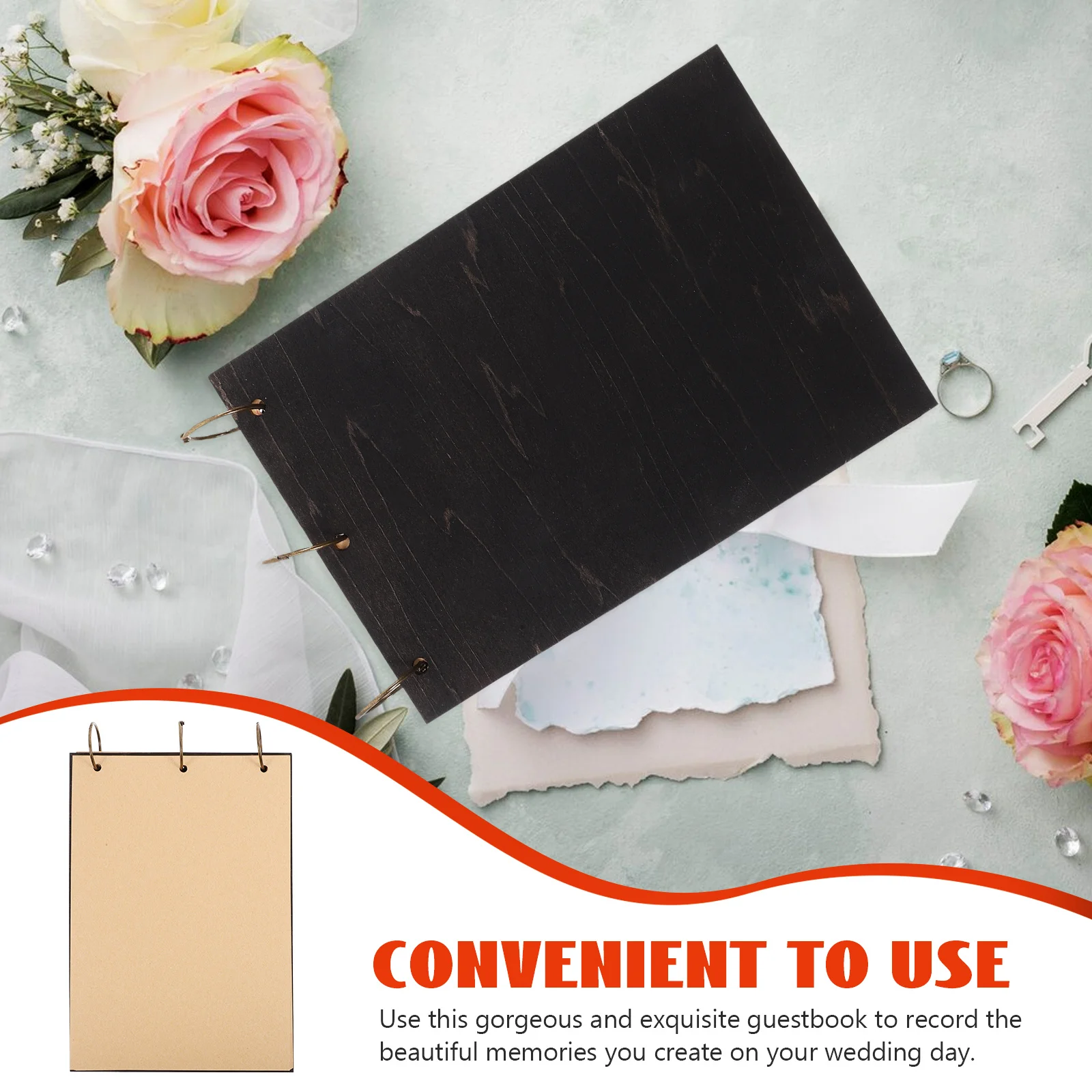 

Vintage Wooden Wedding Guest Book with Blank Pages for Heartfelt Messages Rustic DIY Engravable Cover Keepsake for Wedding