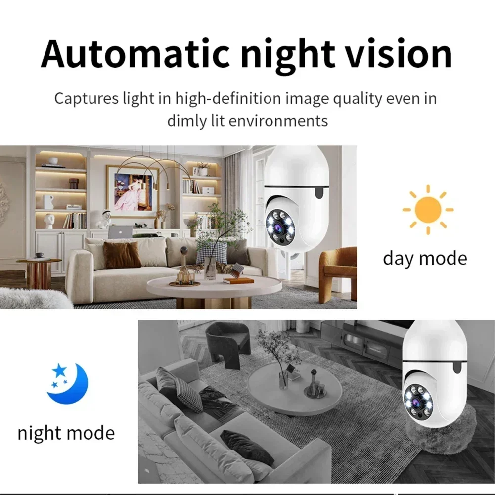 A6 Light Bulb Security For E27 90°Tilt Light Socket Camera Night Vision Siren Auto Tracking Socket mini camera Camera 355°Pan