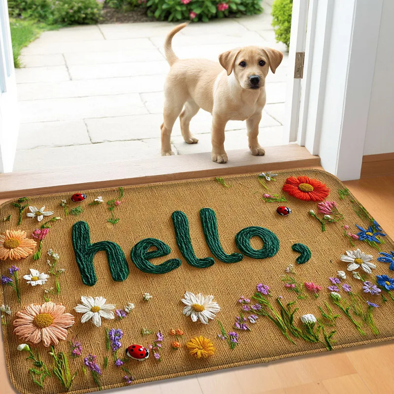 

1PC floral pattern flannel floor mat, rectangular bedroom carpet,entrance door mat,indoor and outdoor floor mat,machine washable