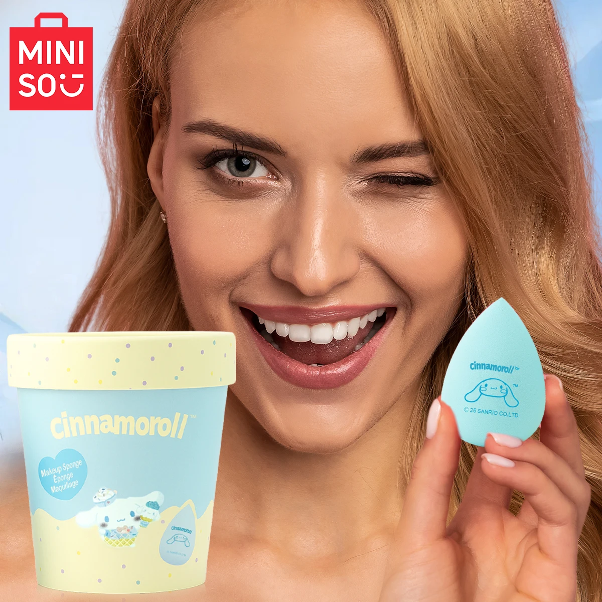 MINISO Hello Kitty et Friends Snack Shop Tasse de stockage de crème glacée Oeuf de maquillage 1 paquet Outil de maquillage facile à appliquer longue durée