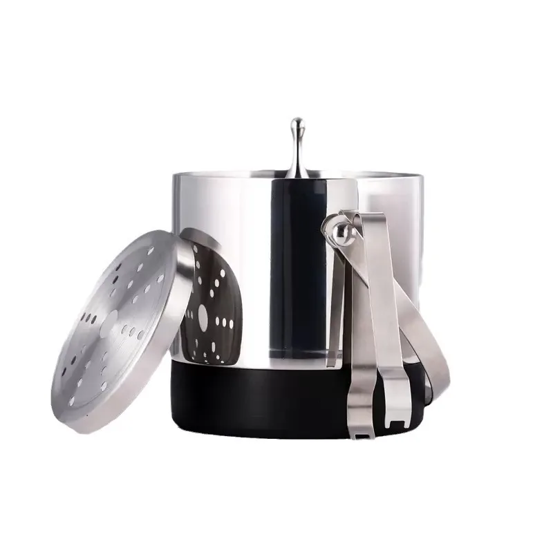 Adouble-layer thermal insulation portable ice bucket with lid, red wine drinking utensils thermal insulation bucket