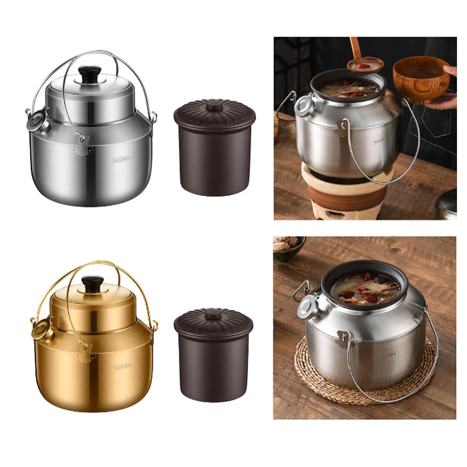 Stew Cooker Simmer Pot with Inner Liner Stockpot Slow Cooker Health Preservation Cooker for RV Travel Kitchen Salad Milk Food