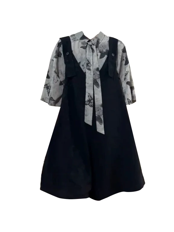 

Комплект из винтажной рубашки с принтом и комбинезона для похудения, женская летняя модная одежда больших размеров, с воротником и коротким рукавом