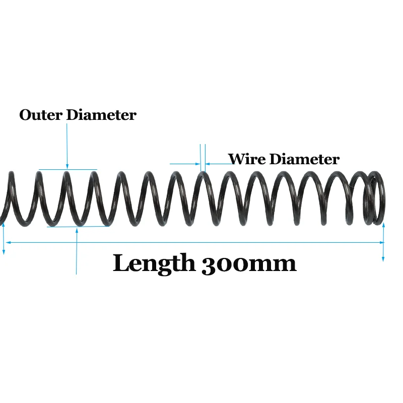 300 mm Druckfeder, Drahtdurchmesser 0,8/1,0/1,2/1,5 mm, 65 Mn Manganstahl, Y-förmige weiche Druckrücklauffedern – Detail 1