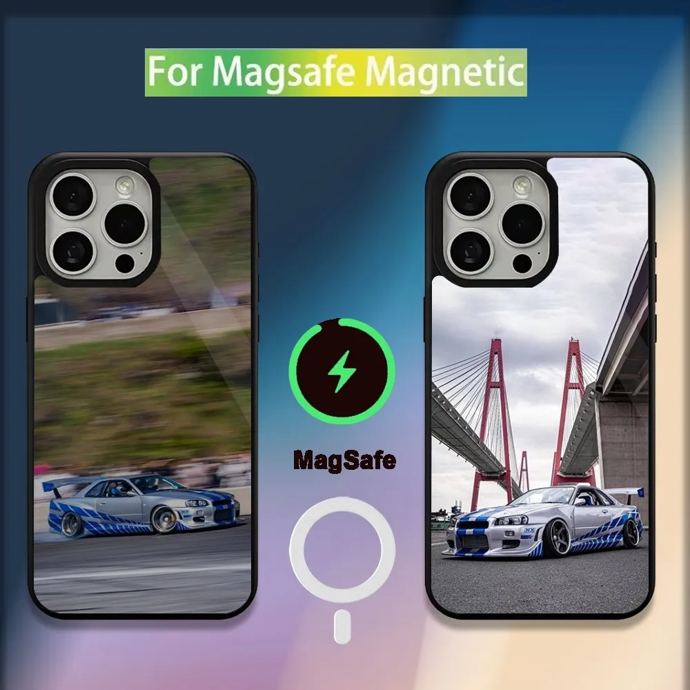 F-Fasts R34 F-Furious Car Phone Case For iPhone 16,15,14,13,12,11,Plus,Pro,Max,Mini Magsafe Magnetic Wireless Charging