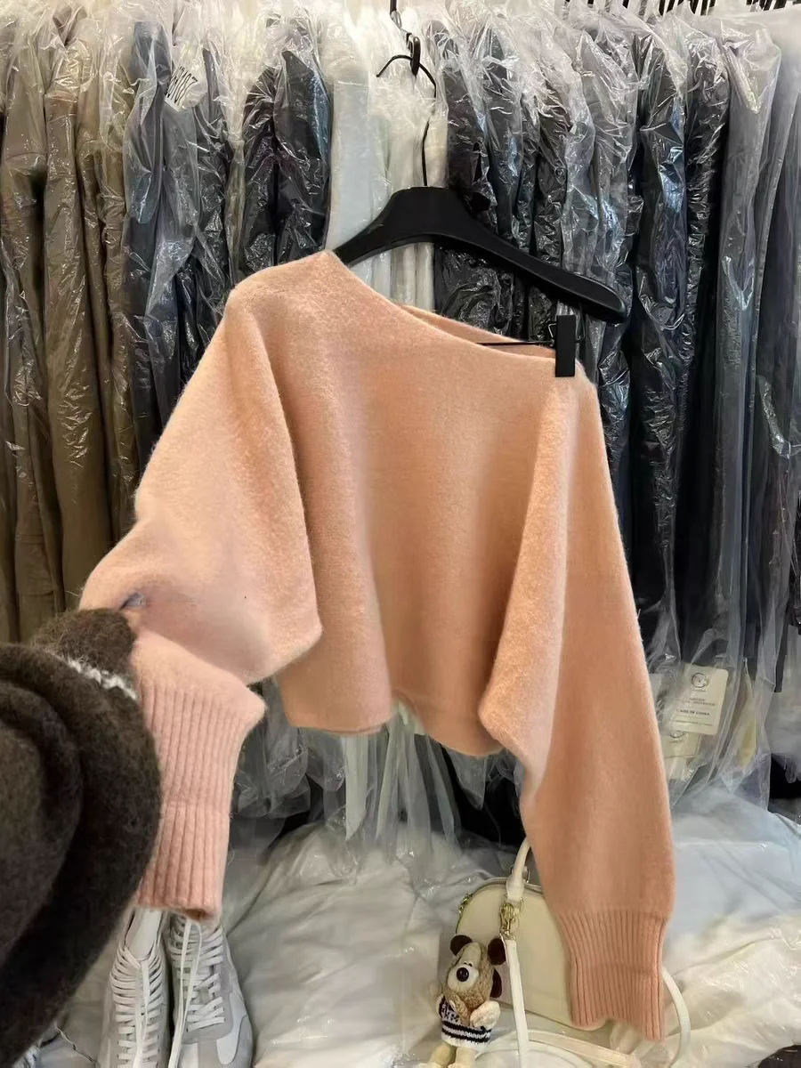 Suéter Holgado de Punto para Mujer, Estilo Coreano, Informal, con Hombros Descubiertos, Novedad de Otoño Invierno