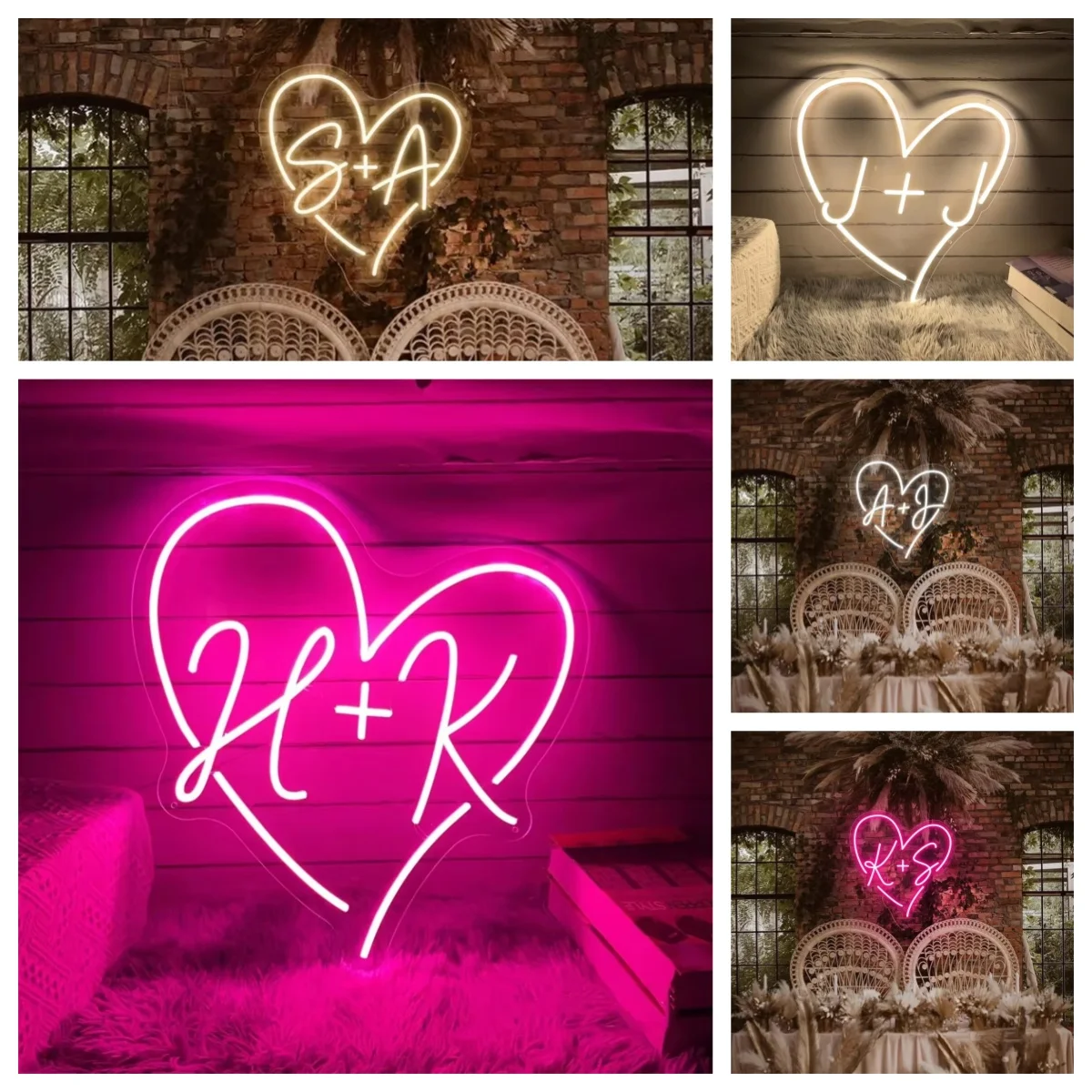 Custom Initials Heart LED Neon Sign, Last Name Neon Light Sign For Minimalist Wedding Party Backdrop Home Decor
