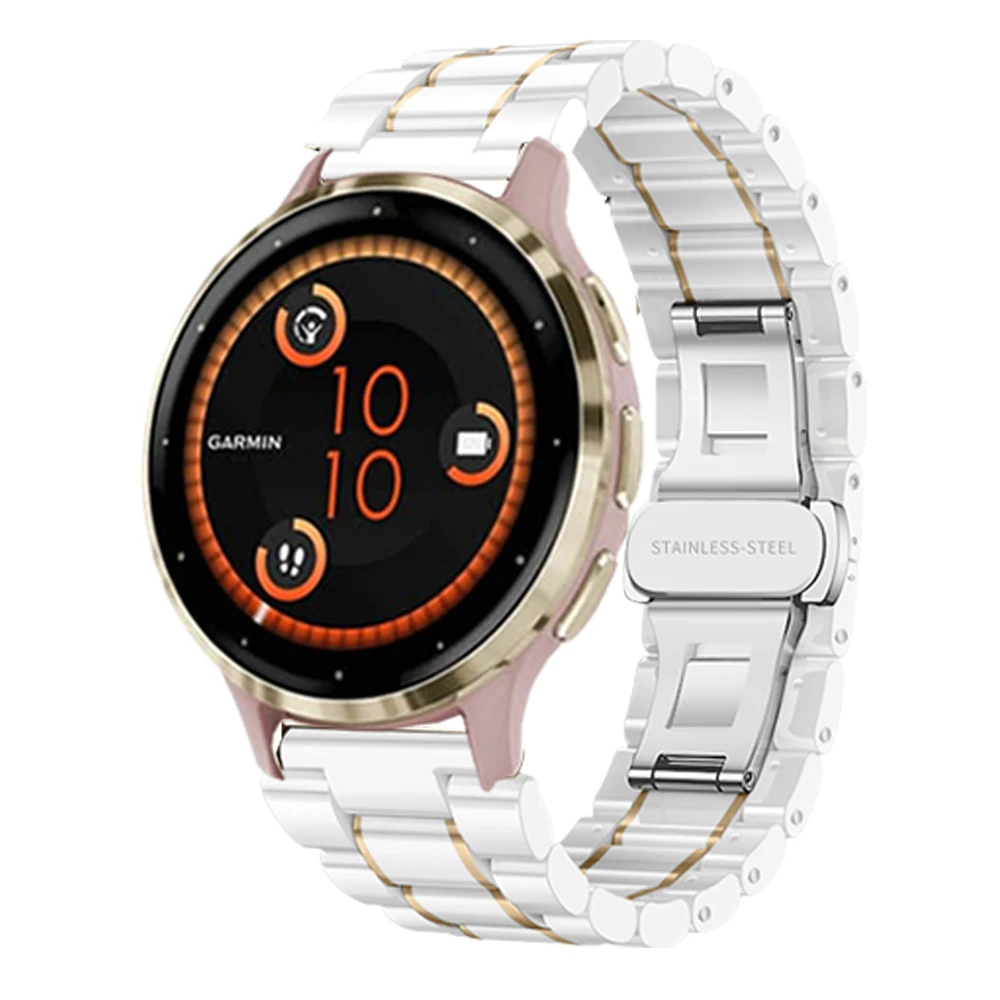 18mm Ceramic Replace Band for Garmin Forerunner 255S 265S/Move 3S/Vivomove 3S Bracelet for Garmin Active S Butterfly Clasp Strap