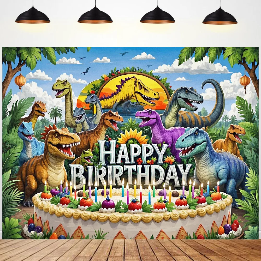 

Jurassic Dinosaur Theme Birthday background Children's birthday party Decoration Photo props Forest Backdrops