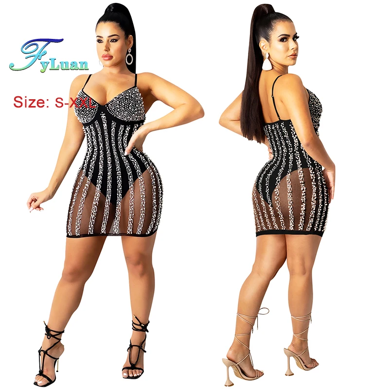 2025, luxuriöse Abendkleider für Damen, tiefer V-Ausschnitt, Hosenträger, einteiliger kurzer Rock, durchsichtiges Netz, schulterfrei, rückenfrei, Dekor, Ballkleider