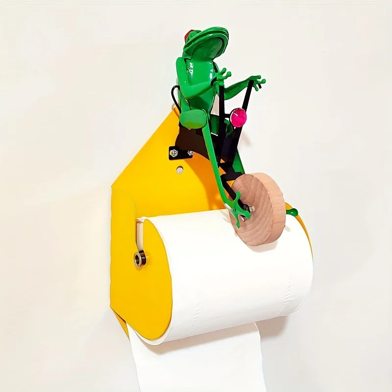 

Frog on Bicycle Toilet Paper Holder, Wall-Mounted with Self-adhesive Installation, Unicycle Frog Decor for Bathroom, Kitchen