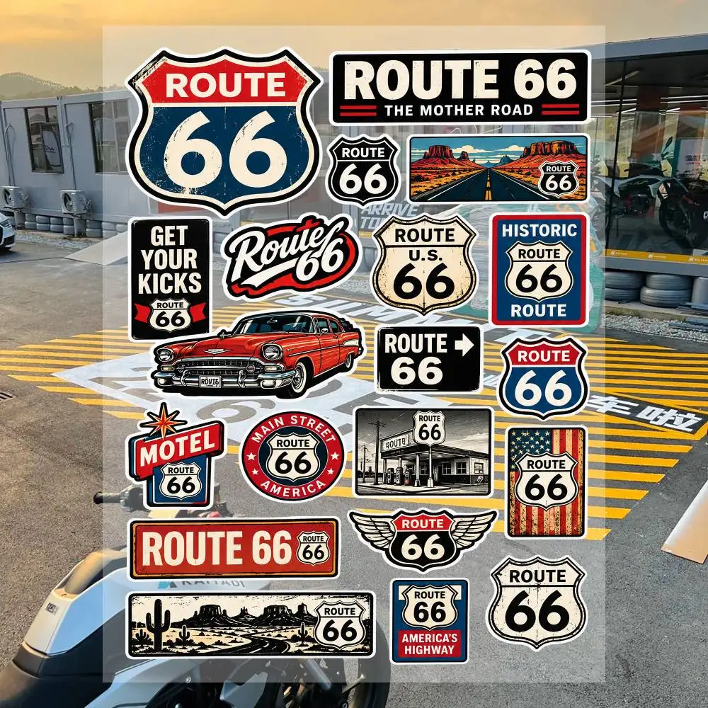 A-Ro-u-te 66 Motorcycle Logo Decals Sheet Waterproof Vinyl Racing Stickers For Bike Helmet Fuel Tank Laptop, Racing Accessories