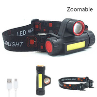 200LM Dual Bulb Head Lamp Mini Flashlight ,COB LED Work Light Inspection Lamp,1200mAh USB Rechargeable Spotlight Floodlight