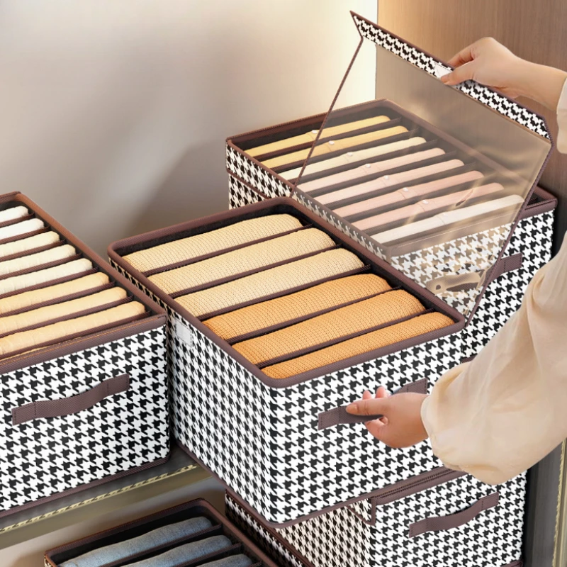 PP Board Storage Box with Lid Home Foldable Clothes Pants Sorting Box Wardrobe Storage Organizer Box Divided Closet Organizer