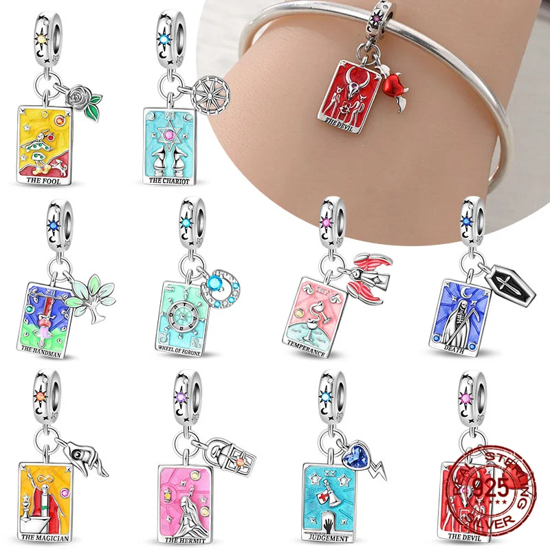 

100% 925 Sterling Silver Devil & Death Judgment Upright Card Pendant Fit Original 925 Bracelet DIY Jewelry Making Women's Gift