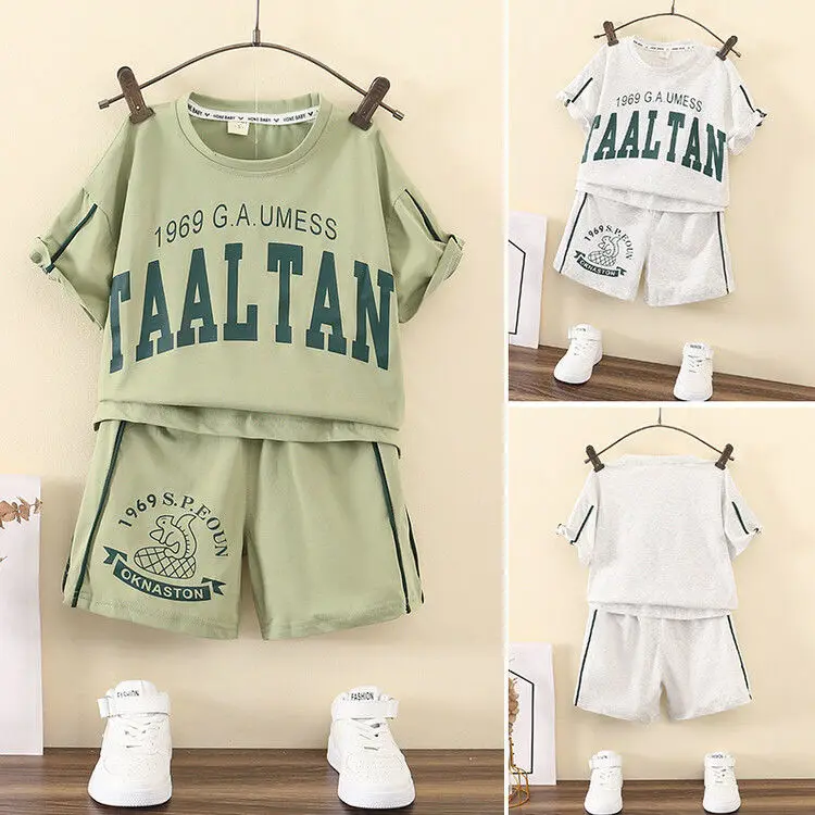 

Boys' Summer Suit 2023 New Children's Summer Leisure Sports Two-Piece Set Children Cotton Fashionable Clothing